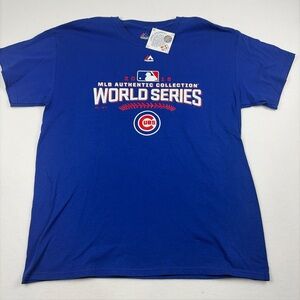 Chicago Cubs 2016 World Series Champions Majestic T-shirt Men's L Blue MLB NWT